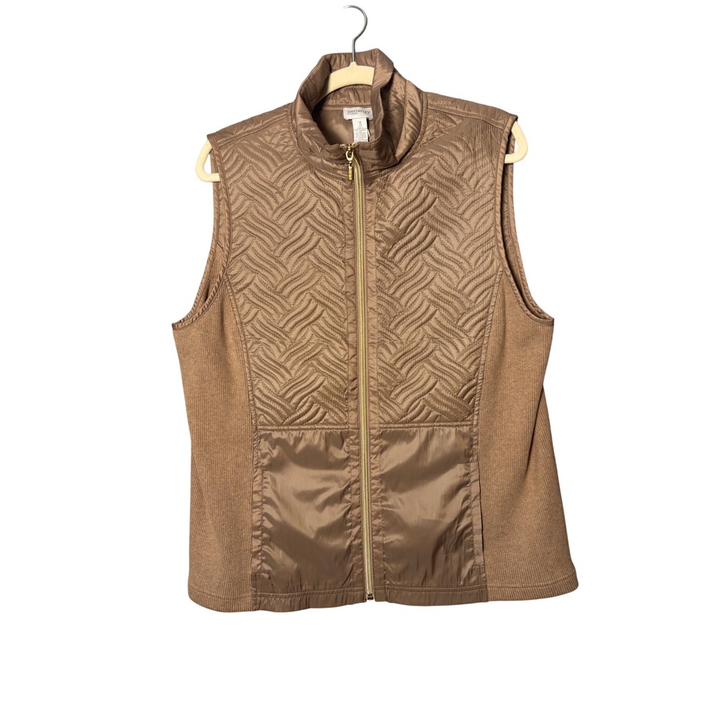 Zenergy Chicos Size 3 US XL Quilted Mixed Media Vest Tan Cashmere Blend Ribbed